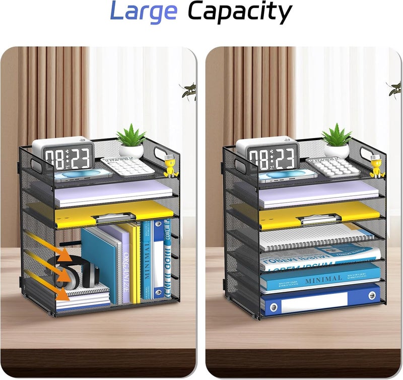 ReePlan 7-Tier Paper Organizer for Desk, Letter Tray with Handle Mesh Desk File Organizer, Workspace Organizers, Paper Sorter Organizer for Office Home School (Black) - Image 5